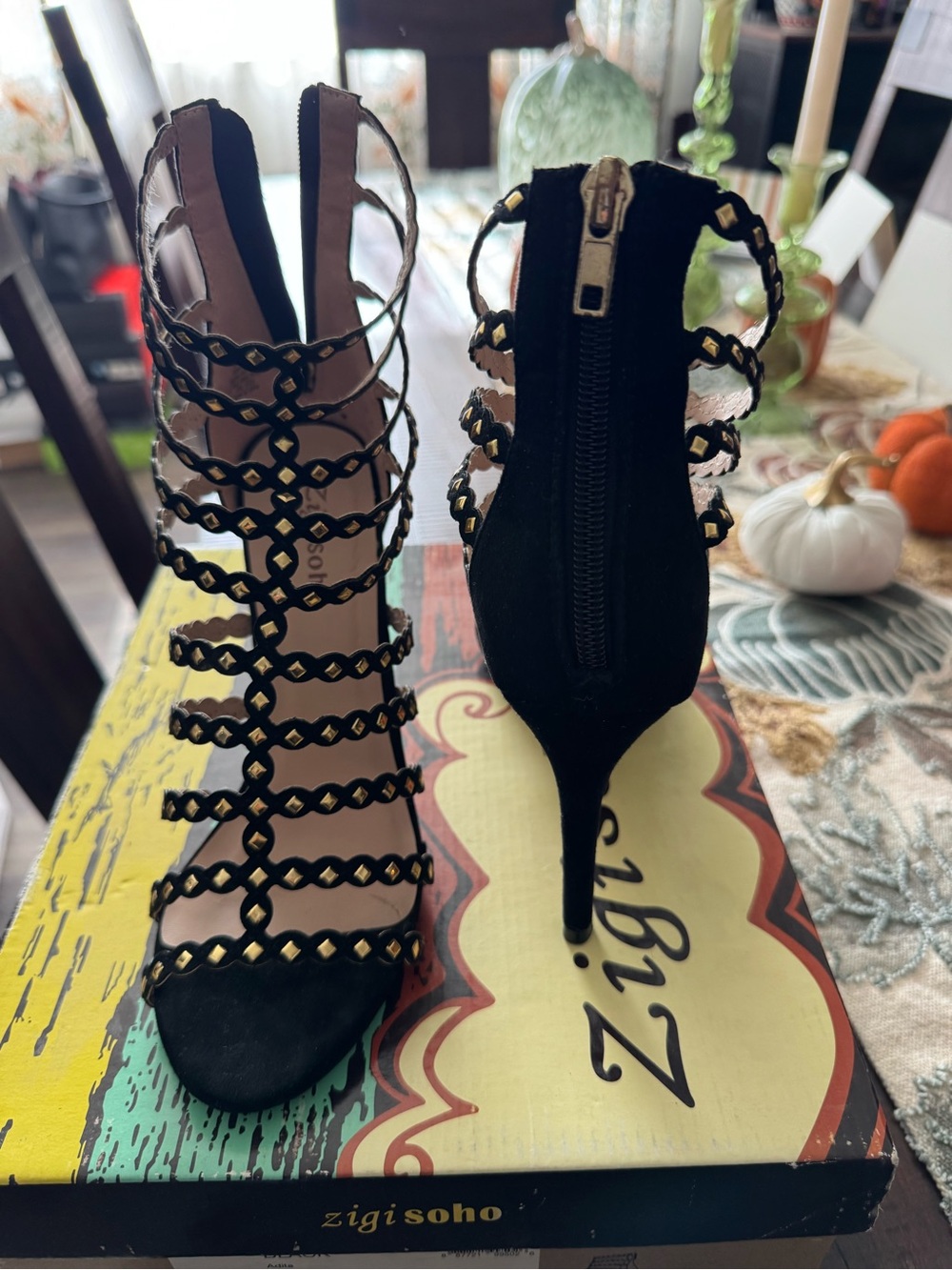 Zigi Soho Black Studded Cage High Heel Sandals